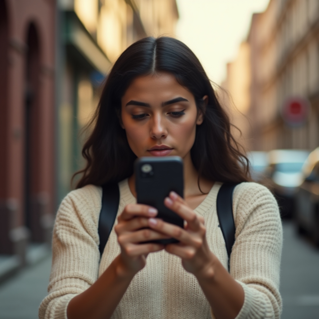 Participant la workshop fotografiind cu telefonul o scenă stradală, atenție concentrată la cadru